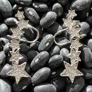 Contemporary Sterling Silver Multiple Star Earrings with Cubic Zirconia Ear Clim